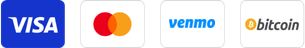 Visa, Mastercard, Venmo, Bitcoin
